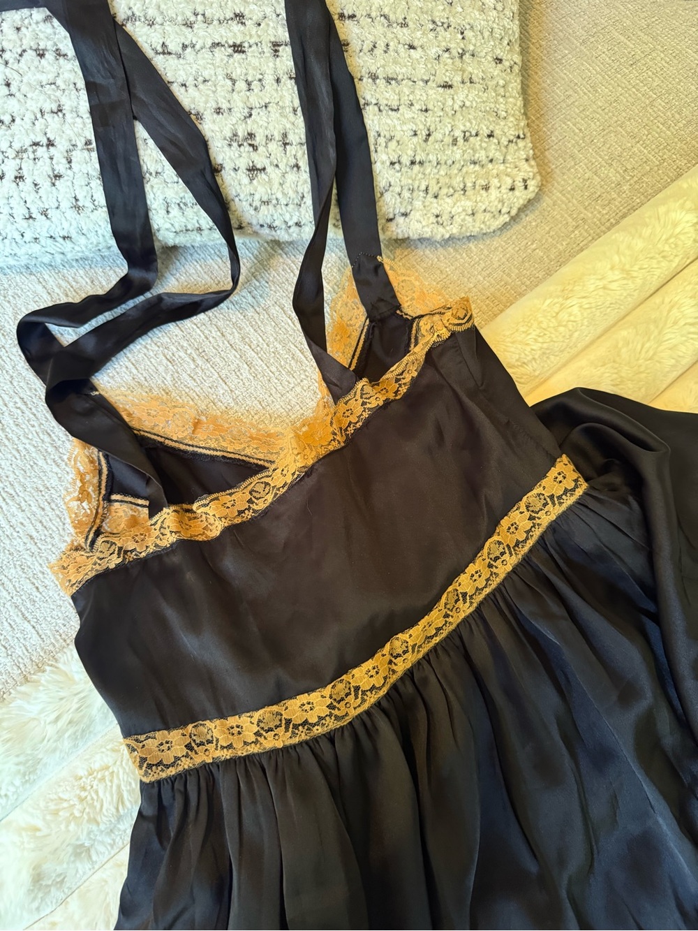 Nasty gal black satin lace trim tie strap mini dress - Picture 6 of 7
